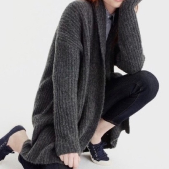 ALPACA WOOL J. CREW Open Front Gray Cardigan Pockets Slouchy Knit SZ XS Cozy EUC - Picture 5 of 16
